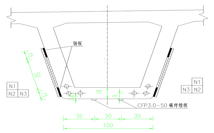 25m组合箱梁加固示意图（单位：cm）